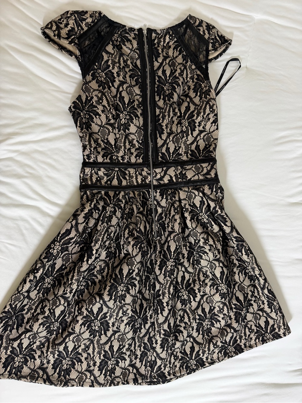 TFNC Black Lace Overlay on Nude Mini Dress